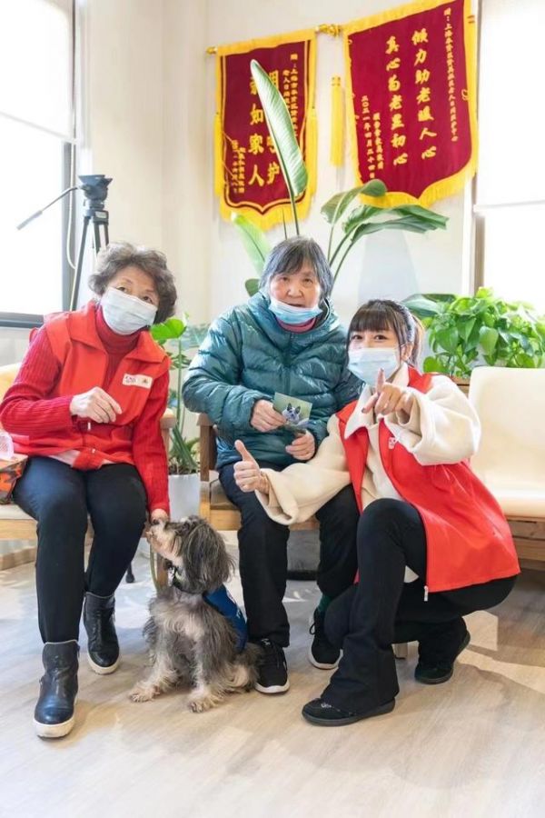 治疗犬biubiu第一次上岗到养老院进行志愿服务。受访者供图