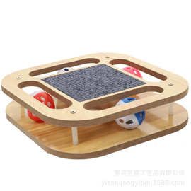 木制猫猫转盘玩具室内双层轨道一体磨爪宠物玩具猫抓板掏球逗猫棒