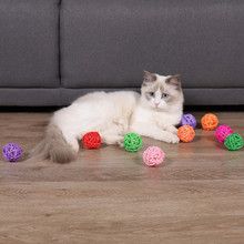 新款宠物玩具球猫咪手工编织天然藤球逗猫铃铛球宠物用品现货批发