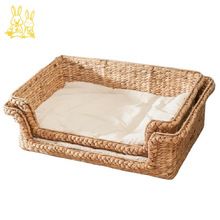 新款宠物猫编织屋手工水葫芦编织制作宠物床批发宠物床带坐垫