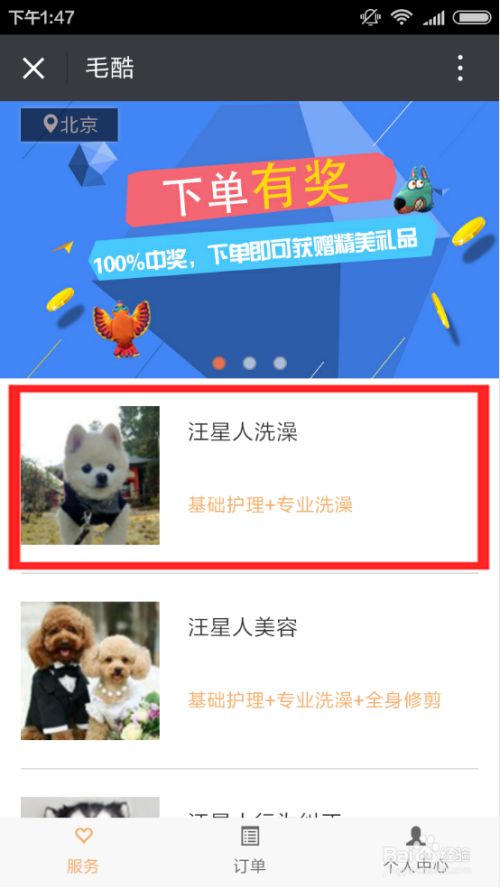 怎么在毛酷服务号上预约狗狗洗澡服务
