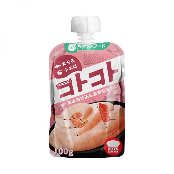 日本品牌Hell's Kitchen咕噜酱 成猫幼猫湿粮猫咪零食猫条肉泥肉羹肉酱罐头猫酱餐包猫湿粮猫零食 金枪鱼小虾100g