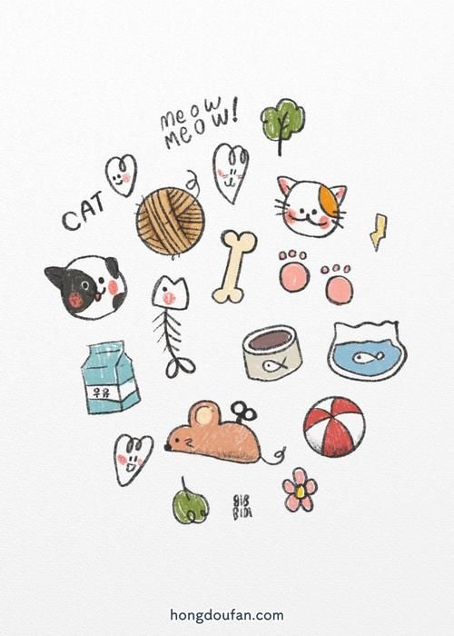 可爱宠物猫咪狗狗老鼠牛奶家庭简笔画大全