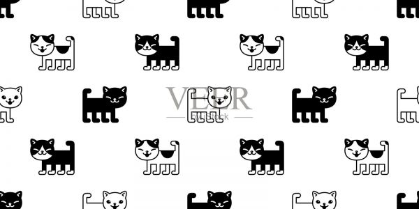 猫无缝图案小猫矢量品种白布宠物围巾孤立重复背景卡通动物瓷砖壁纸插图涂鸦白色设计插画图片素材