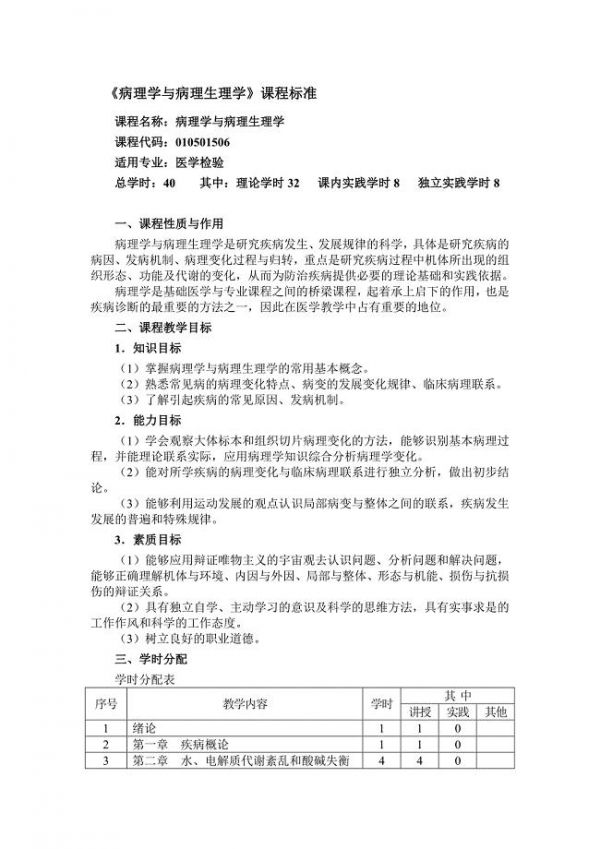 《病理学》课程标准