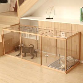 宠物围栏带顶猫咪小型犬狗狗兔子隔离防越狱实木自由组合透明围栏