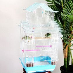 贝尼宠 鸟笼 鹦鹉鸟笼子 鸟笼大号小号 鸽子笼鸟笼子 鸟玩具 鸟别墅蓝三层34x27x69cm适合大空间送11件