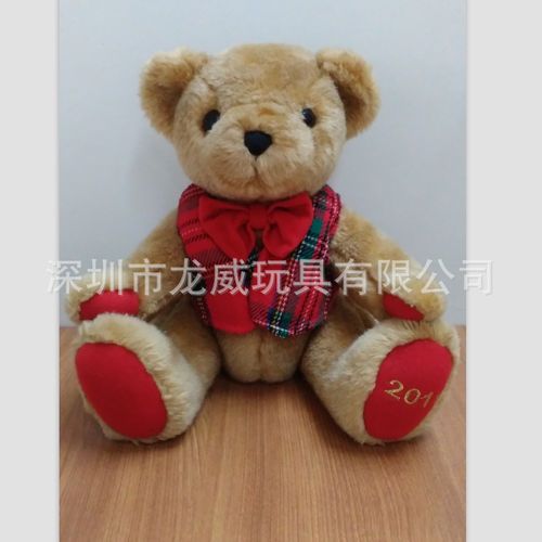爆款红色蝴蝶结坐姿泰迪熊毛绒精品玩具可来图定制厂家直销
