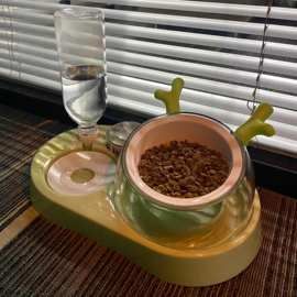 猫碗陶瓷双碗自动饮水狗食盆泰迪饭盆宠物喝水狗狗喂食器猫咪醻弢