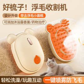 跨境宠物梳子猫狗电动喷雾按摩梳一键喷雾防飞毛按摩除毛器洗澡用