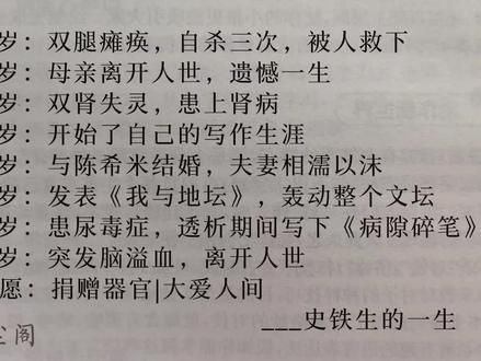 留下史铁生老师在你心中最振聋发聩的那句话!史铁生的一生!他说:就命运而言,休论公道! #史铁生的顶级文笔 #所有关于铁生的事情我都知道 #文字的力量 #总有一句话戳心 #救赎