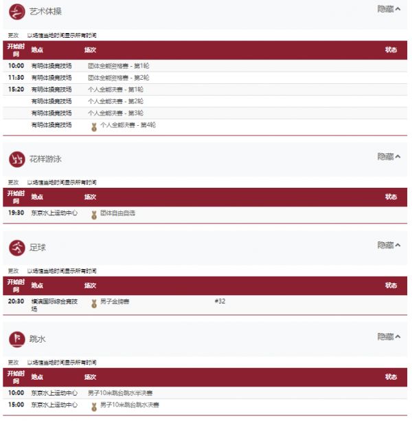 2021东京奥运会8月7日比赛详细赛程 2021东京奥运会8月7日比赛项目
