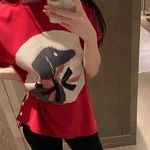 TB蝴蝶结狗狗烫钻印花圆领短袖T恤ins圣诞节下摆织带拼接纽扣上衣