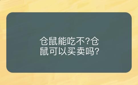 仓鼠能吃不?仓鼠可以买卖吗?