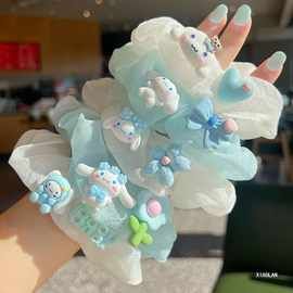 夏日卡通大肠发圈大耳星空纱玉桂狗头绳女学生发饰儿童蝴蝶结头花