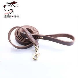 宠物牵引绳 头层牛皮牵引带黄牛皮牵引带德牧绳反光牵引绳