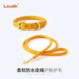 Loudik批发编织皮质狗狗牵引绳宠物项圈遛狗绳子狗带中小型犬跨境