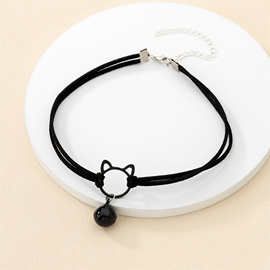 个性甜酷辣妹暗黑系猫咪铃铛锁骨链学生项链颈带项圈脖饰品choker