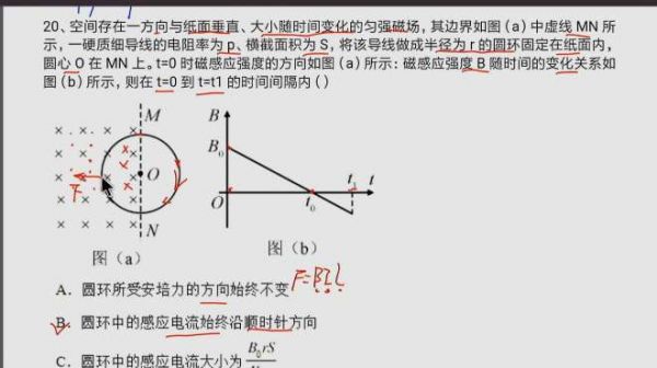 空间存在一方向与直面垂直、大小随时间变化的匀强磁场，其边