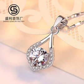 天使眼泪吊坠女足银S999简约水滴项链单吊坠小天使水滴圆形批发