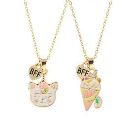 速卖通热卖BFF儿童饰品猫咪冰淇淋好朋友best friends项链吊坠