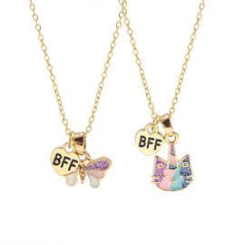 BFF儿童饰品独角兽猫咪蝴蝶好朋友best friends项链吊坠厂家