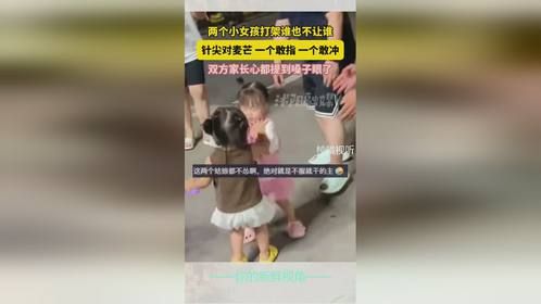 两个小女孩打架谁也不让谁，针尖对麦芒，双方家长心都提到嗓子眼了