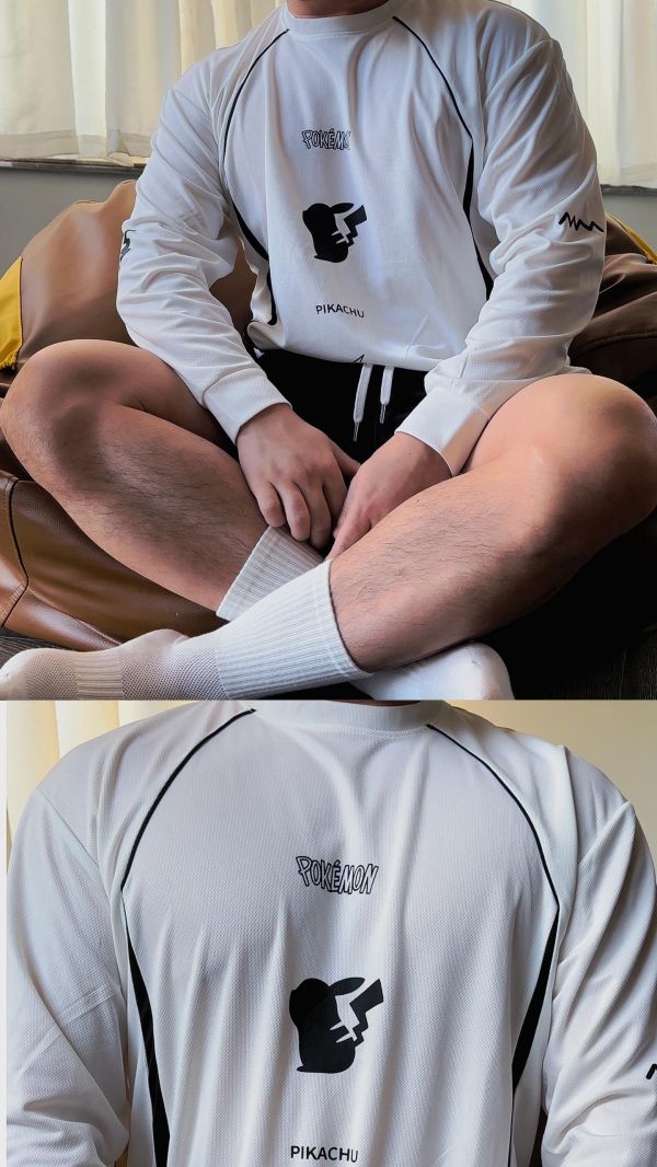 宠物小精灵投篮服。这个宝可梦帅气#投篮服 是我最近每天都要穿的！皮卡丘闪电图案回忆满满 速干透气面料 平时健身也能穿 #健身服 #美式复古 #长袖t恤 #运动服