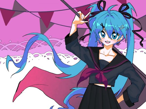 和亲友的三十天主题挑战！#初音未来 今天的主题是水手服和旗帜 感觉比较适合miku 画之！
