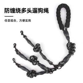 新款狗狗牵引绳中大型犬 多功能一拖三狗绳反光宠物牵引绳现货