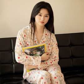 冰丝睡衣女夏季新款长袖薄款 ins莫奈花园甜美少女风家居服小红书