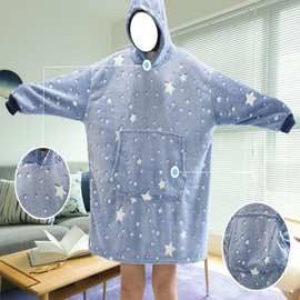秋冬现货法兰绒睡袍中长款家居服浴袍夜光女士睡衣保暖连体睡袍