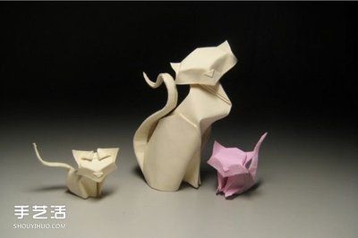 猫咪一家折纸步骤图 手工折立体猫咪的方法手-18kb
