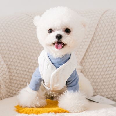 秋冬装加厚宠物棉衣泰迪比熊博美猫咪米妮小型犬狗狗衣服冬季棉袄冬款(4Ka) L推荐体重8-11斤 白色棉衣蓝色打底衫两件套