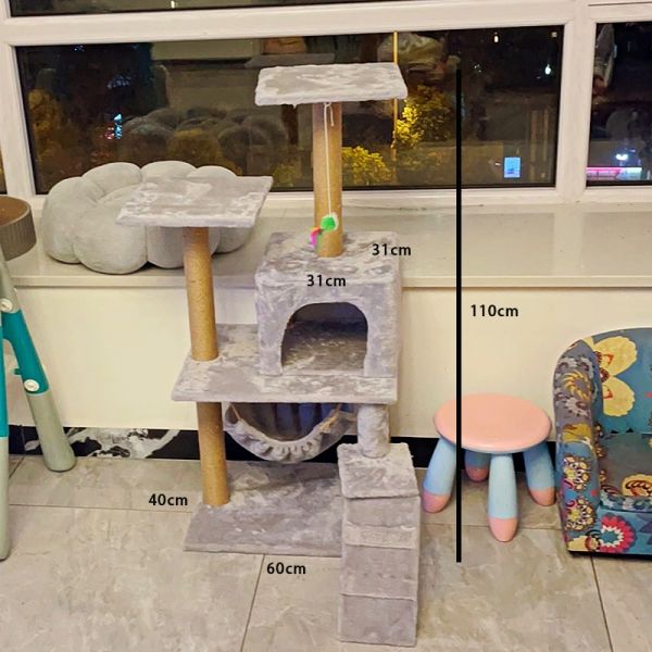 猫爬架猫架子猫窝一体小型简易带窝猫树米妮猫跳台猫别墅多层猫咪玩具(Rfs) 灰色标准方窝款不带勺