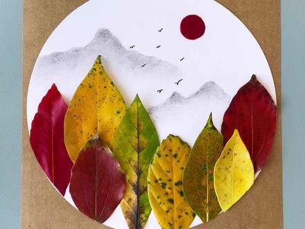带孩子捡树叶，做成好看的风景画吧#手工diy #幼儿园手工 #树叶贴画 #树叶画