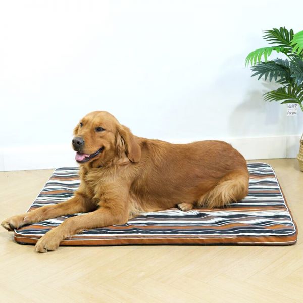 妞派特耐脏耐咬牛津布狗狗窝垫猫狗床中小型犬舍笼子保暖大型犬宠物沙发 咖啡色条纹防水牛津布 m:41*34*4cm（耐抓防水牛津布）