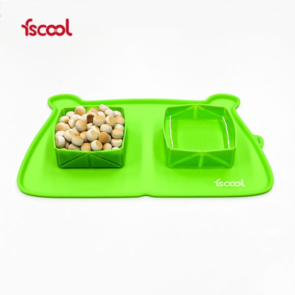 硅胶宠物双食碗_猫狗食粮碗_两用硅胶宠物食具_fscool硅胶折叠宠物碗