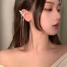 2023年时尚蝴蝶耳夹女无耳洞流苏耳骨夹小众感翅膀耳挂耳骨耳饰