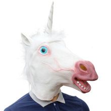 万圣节节日派对动物乳胶面具跨境Unicorn独角兽乳胶头套厂商批发