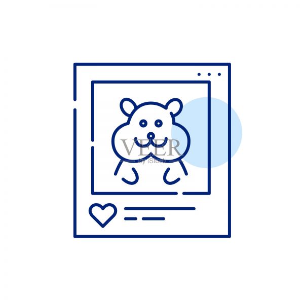 社交媒体上一只快乐的仓鼠的照片。像素完美，可编辑的笔画线图标插画图片素材