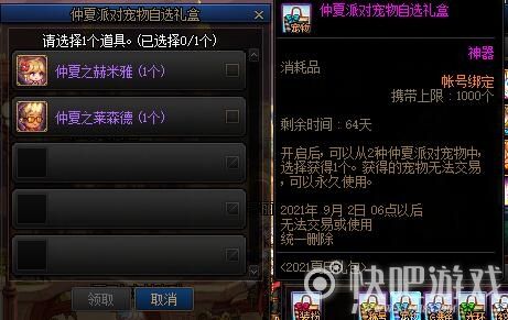 DNF仲夏派对宠物自选礼盒获得方法 买夏日套