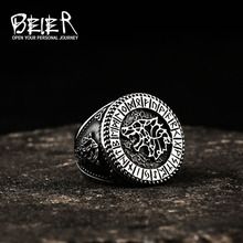 beier新款维京字母不锈钢戒指 北欧动物狼头钛钢复古指环饰品批发