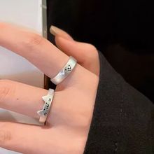 独特可爱猫咪和小狗对戒情侣款食指戒指女小众设计开口可调节指环