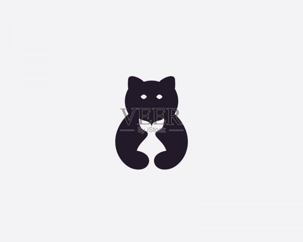 猫与鱼在负空间设计宠物标志设计元素图片