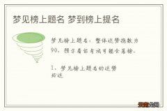 梦见榜上题名 梦到榜上提名