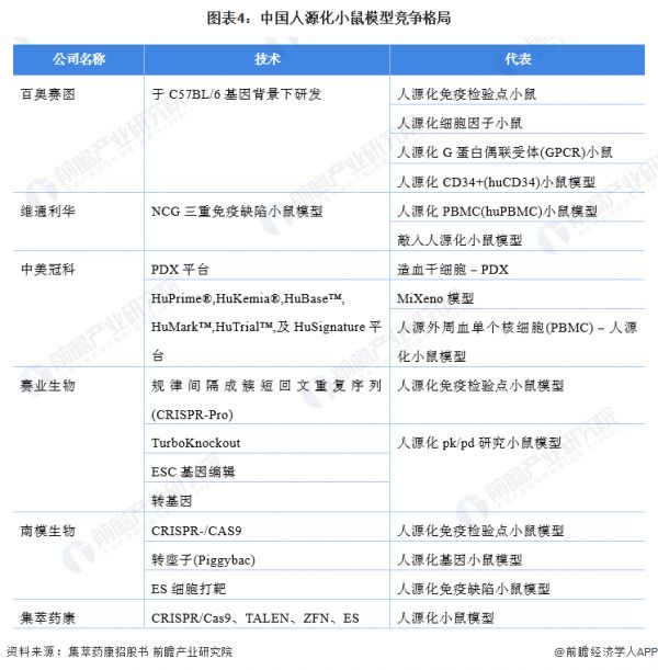图表4：中国人源化小鼠模型竞争格局