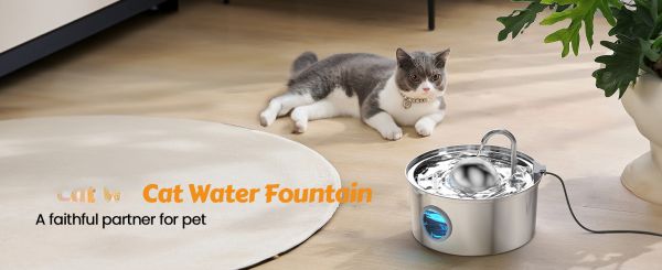 108盎司/3.2L不锈钢猫水喷泉狗猫宠物小动物自动碗分配器宠物饮用水碗