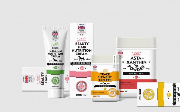 西蔕宠物食品-宠物高钙营养膏、宠物美毛营养膏、宠物微量元素片、宠物虾红素粉、猫咪化毛膏包装设计-厚启包装设计