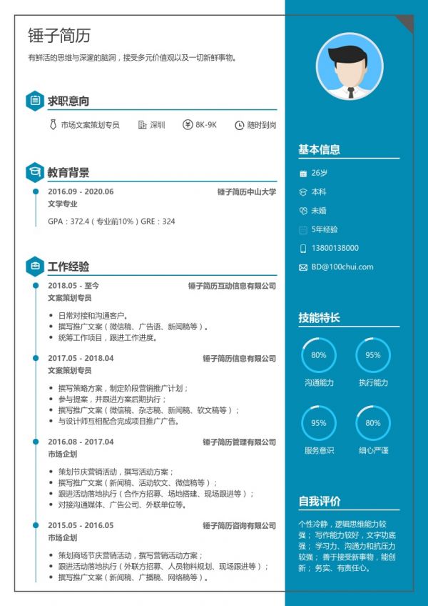市场文案策划专员简历